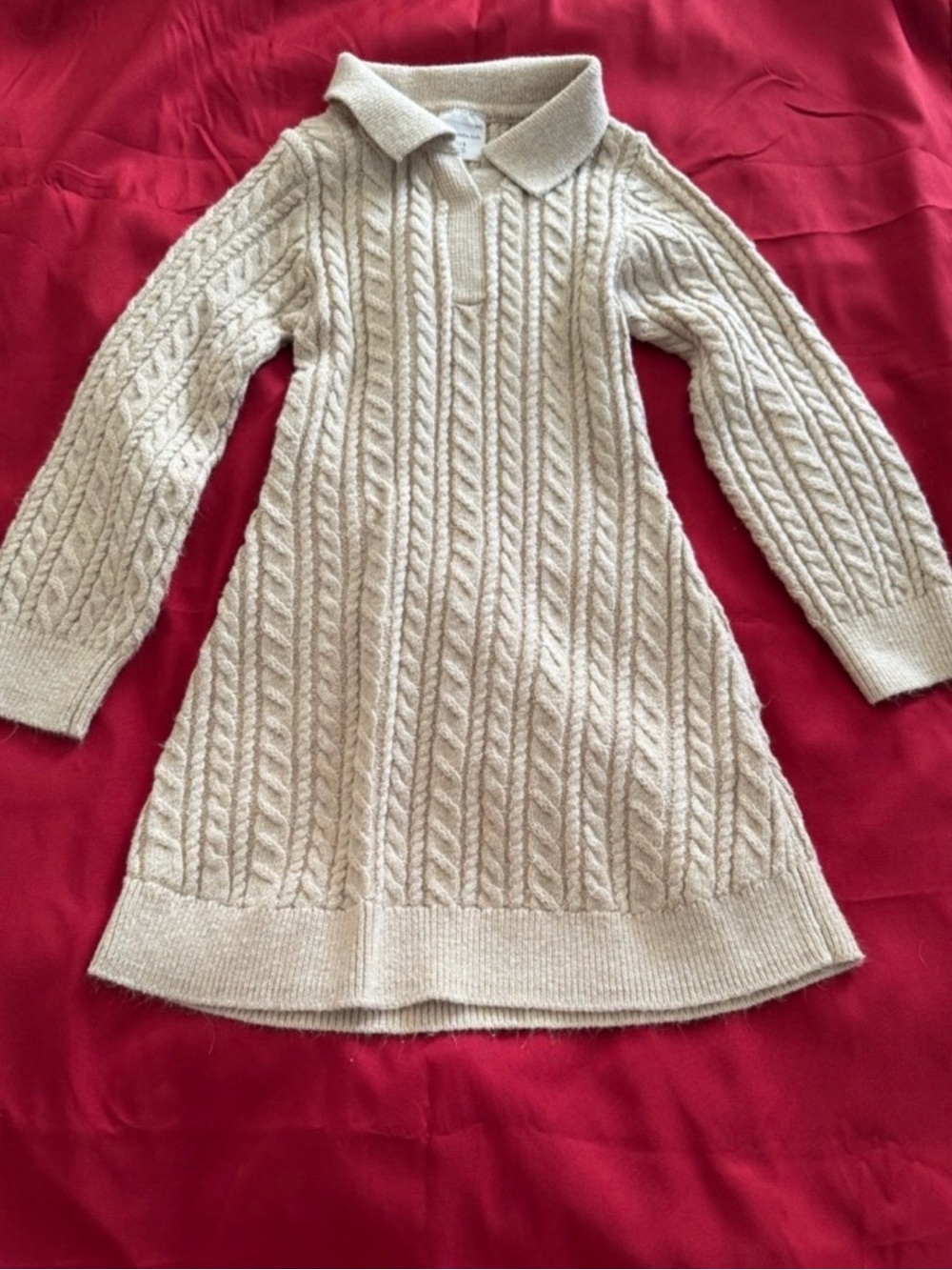Abercrombie Kids Cable Knit Polo Sweater Dress Cream Tan Size 5/6